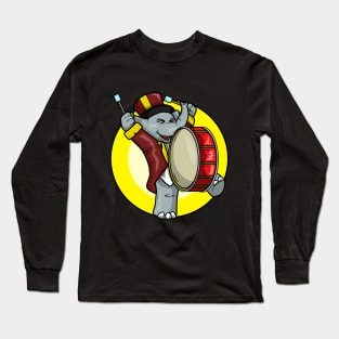 Funny elephant is playing the drum Long Sleeve T-Shirt